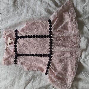 Pink Sleeveless Lace Top with Black Trim